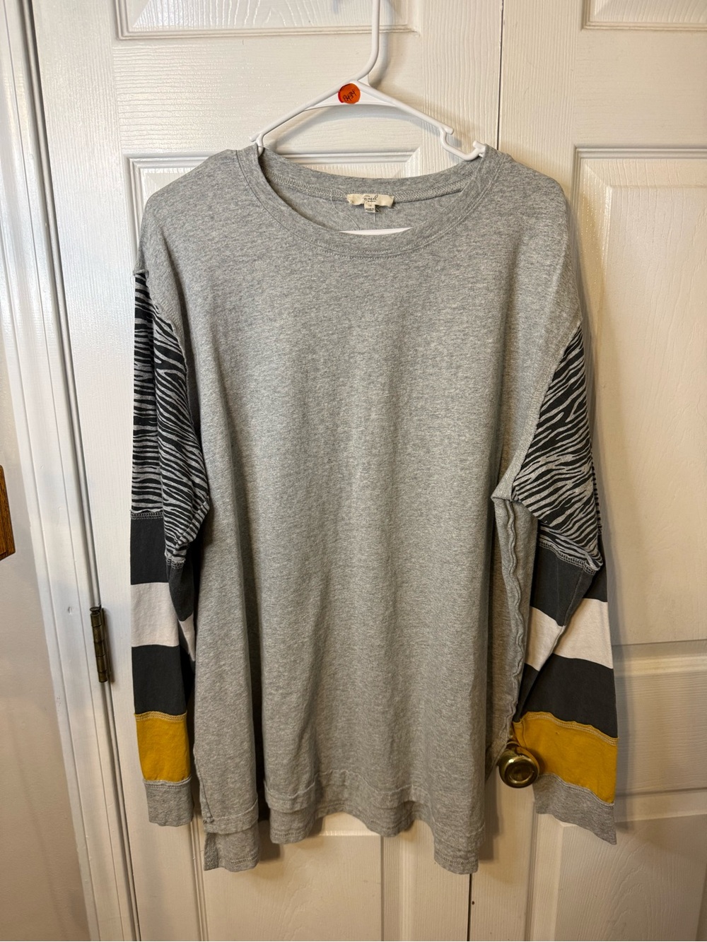 Easel Long Sleeve T with Zebra-Print and Mustard Accents